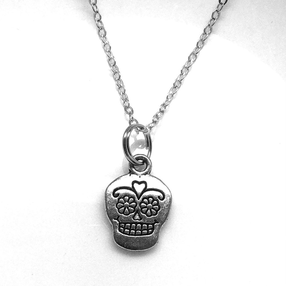 Miniature Sugar Skull Charm Necklace